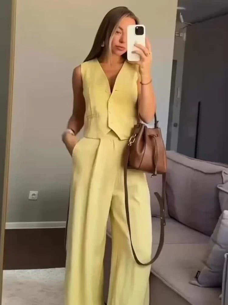 Ines Tailored Linen Vest & Wide Leg Co-Ord Set