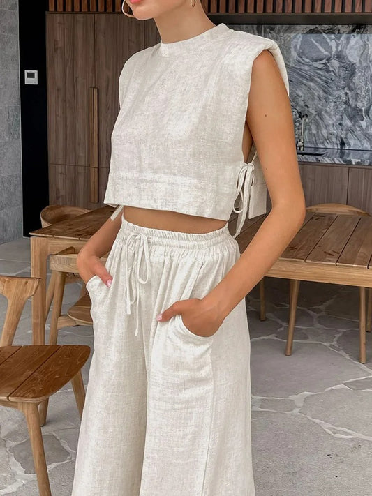 Althea Linen Crop Top & Wide Leg Co-Ord Set