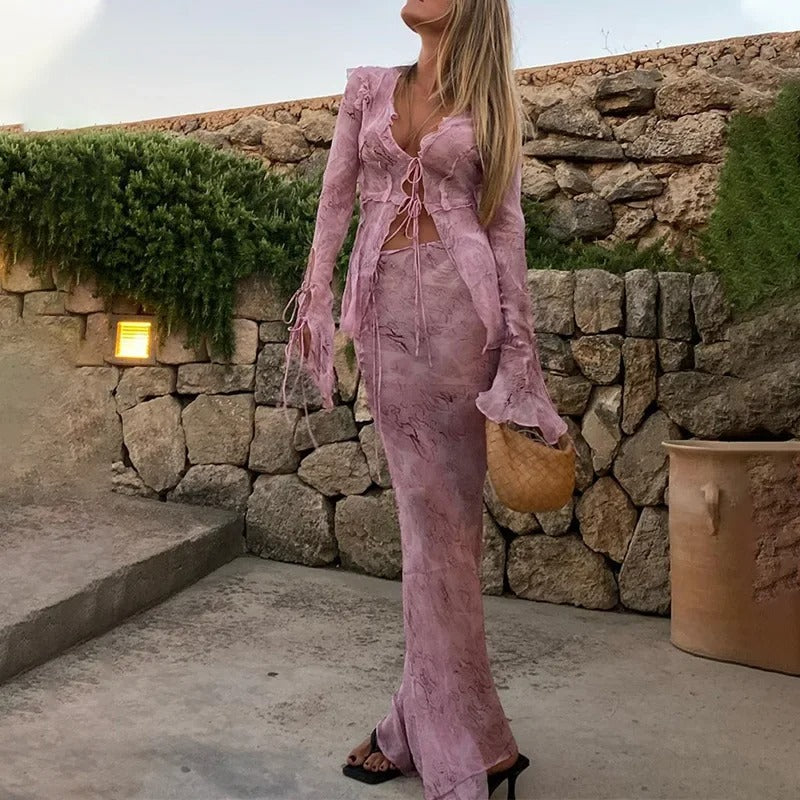 Liora Tie Front Lightweight Summer Two Piece Set