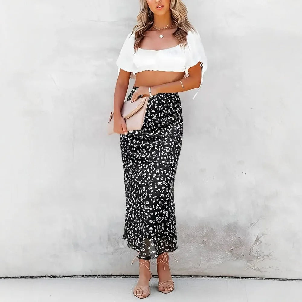 Thora Floral Mesh High Waist Maxi Skirt