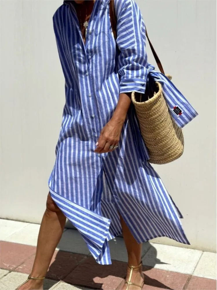 Nerine Striped Button Front Shirt Midi Dress