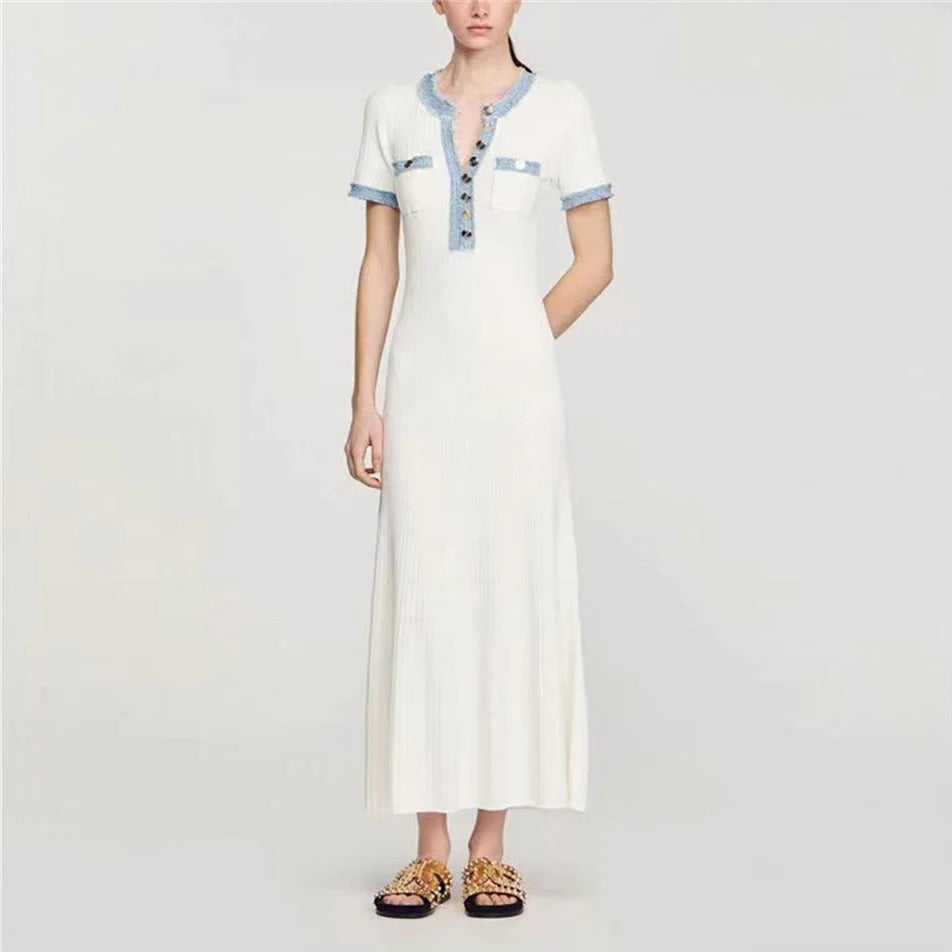 Zephyra Contrast Trim Vacation Maxi Dress