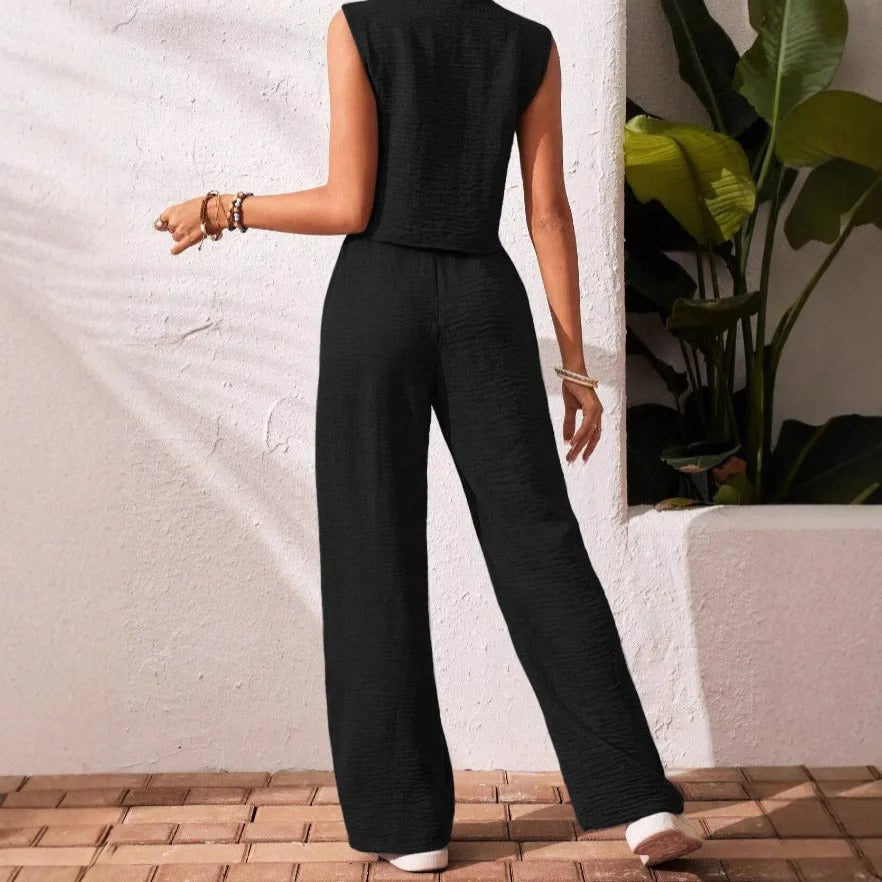 Serena Button Front Linen Vest & Wide Leg Co-Ord Set