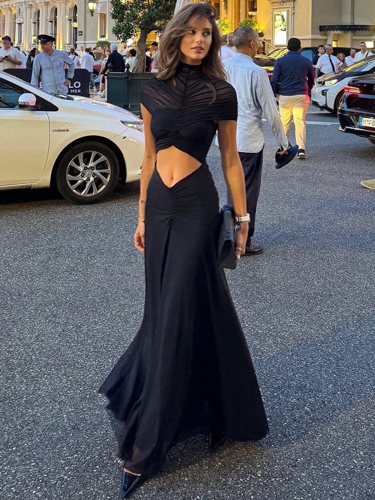 Elysia Cutout High Neck Vacation Maxi Dress