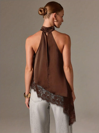 Bellarose Lace Trim Halter Neck Ladies Summer Top