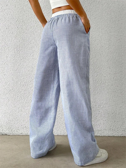 Maelle Striped Drawstring Wide Leg Women's Pants