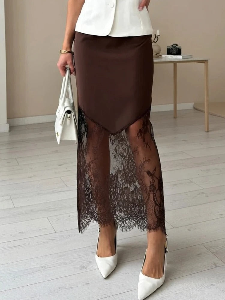 Gaia Lace Hem Satin Maxi Skirt