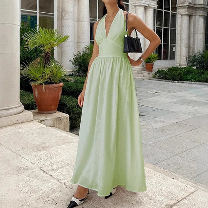 Celine Halter Neck Cotton Summer Maxi Dress