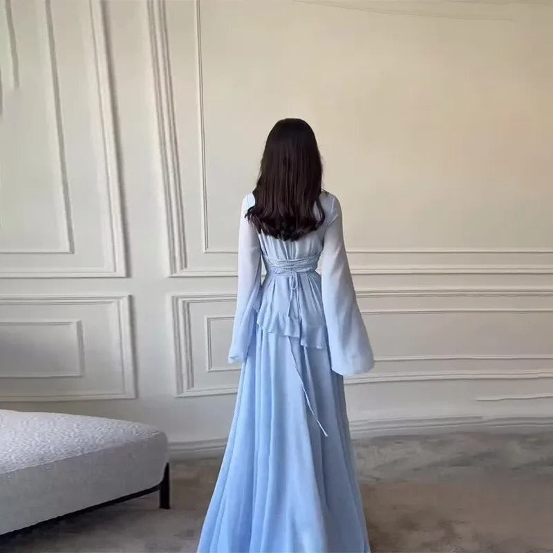 Estelle Ruffle Sleeve Chiffon Maxi Dress