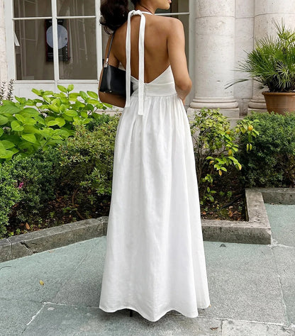 Celine Halter Neck Cotton Summer Maxi Dress