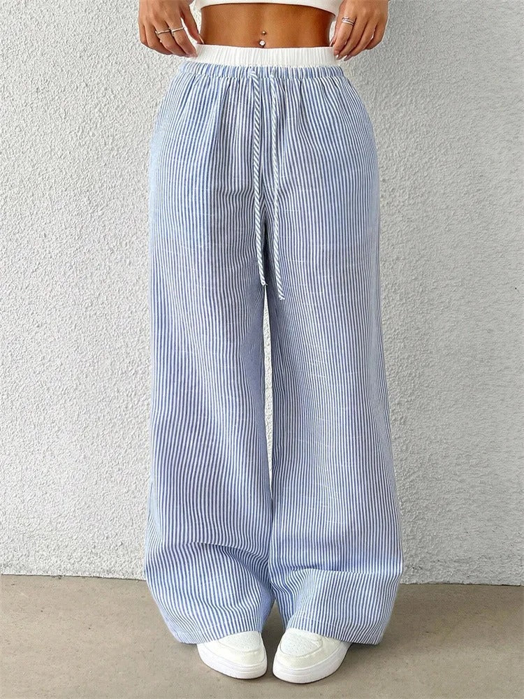 Maelle Striped Drawstring Wide Leg Women's Pants