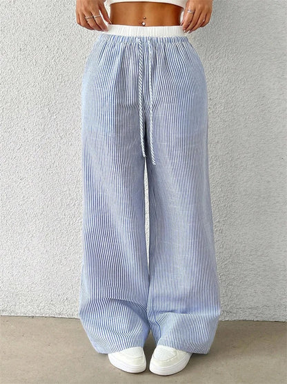 Maelle Striped Drawstring Wide Leg Women's Pants