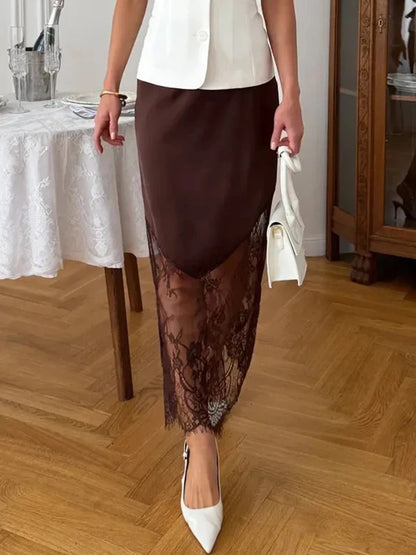 Gaia Lace Hem Satin Maxi Skirt