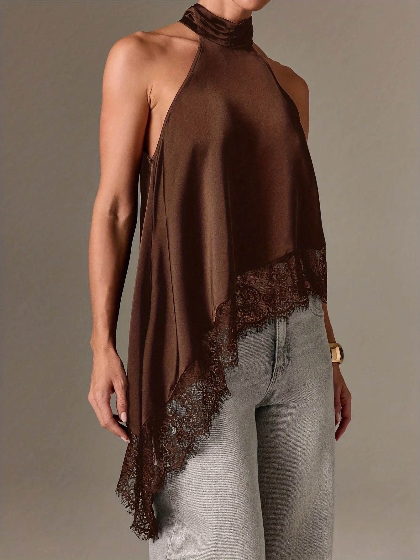 Bellarose Lace Trim Halter Neck Ladies Summer Top