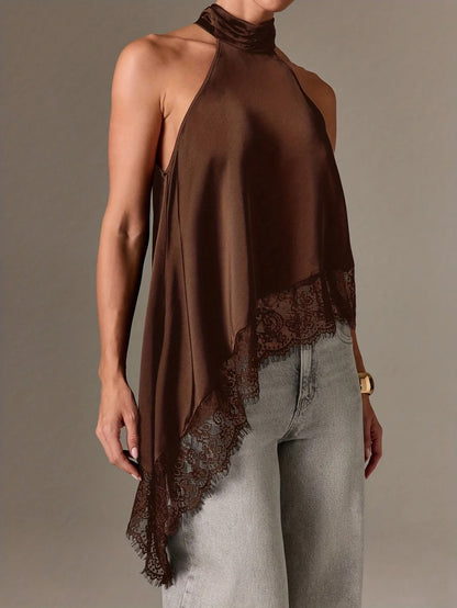 Bellarose Lace Trim Halter Neck Ladies Summer Top
