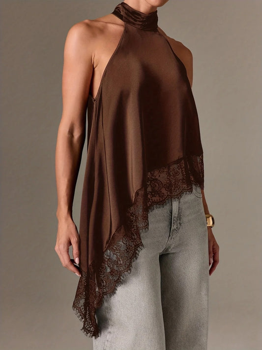 Bellarose Lace Trim Halter Neck Ladies Summer Top