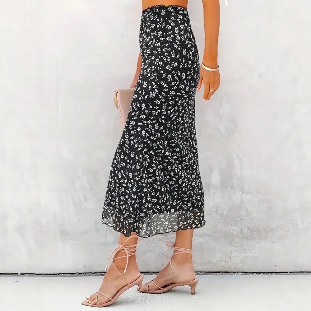 Thora Floral Mesh High Waist Maxi Skirt