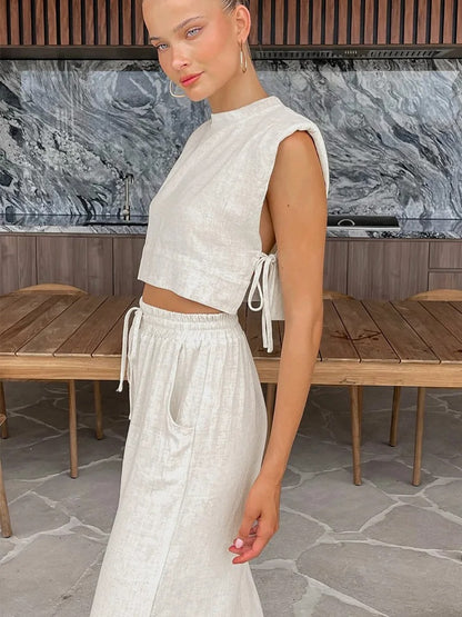 Althea Linen Crop Top & Wide Leg Co-Ord Set