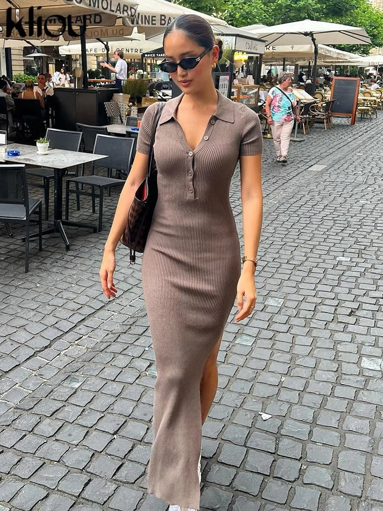 Yara Collared Ribbed Vacation Maxi Dress