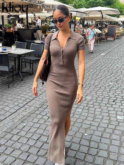 Yara Collared Ribbed Vacation Maxi Dress