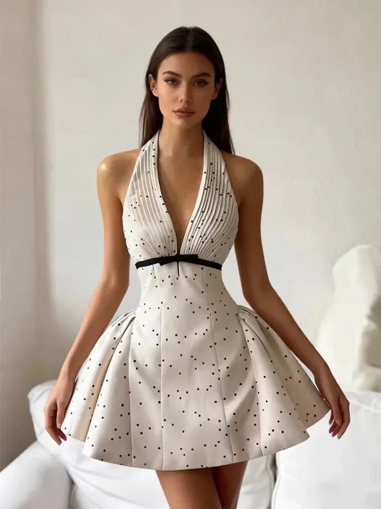 Ilona Polka Dot Halter Vacation Mini Dress