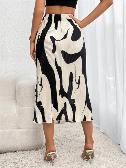 Willa Abstract Print Pleated Midi Skirt
