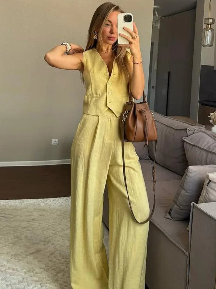 Ines Tailored Linen Vest & Wide Leg Co-Ord Set