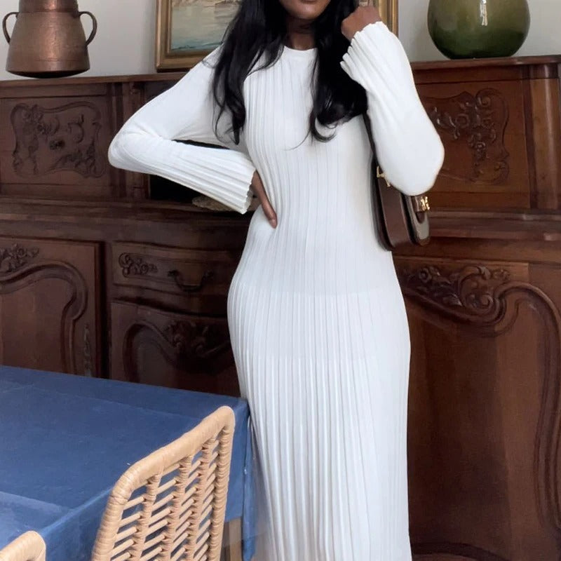 Quiana Ribbed Long Sleeve Plus Size Casual Maxi Dress