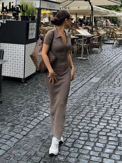 Yara Collared Ribbed Vacation Maxi Dress