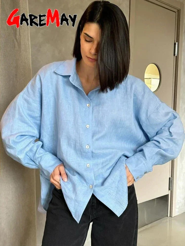 Talia Oversized Linen Button Front Shirt