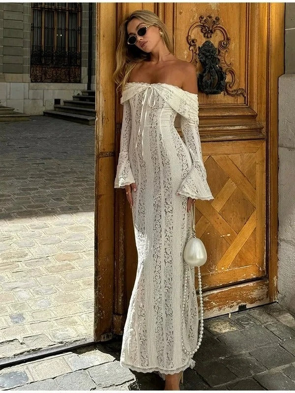 Anais Lace Off Shoulder Vacation Maxi Dress