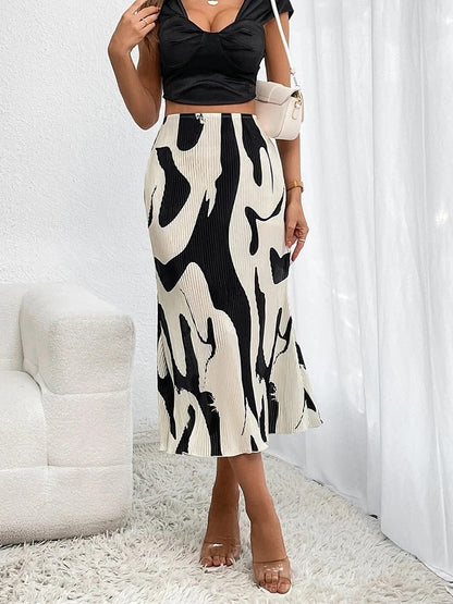 Willa Abstract Print Pleated Midi Skirt