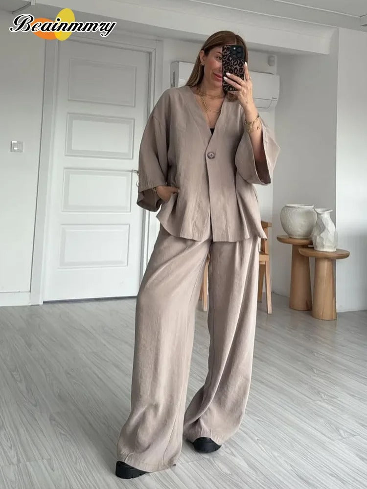 Camilla Tie Front Linen Lounge Co-Ord Set