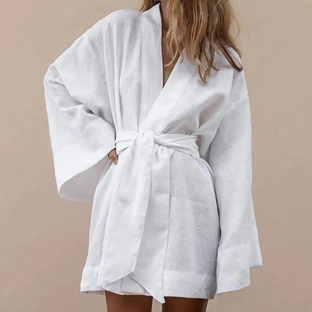 Leona Linen Wrap Shirt Mini Dress
