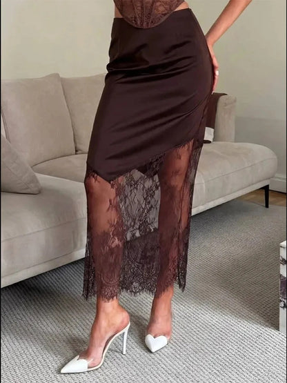 Gaia Lace Hem Satin Maxi Skirt