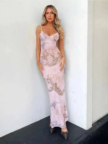Evelina Vintage Floral Print Wedding Guest Maxi Dress