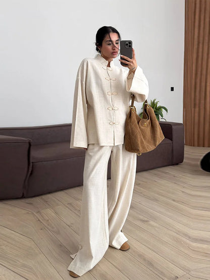 Elvira Mandarin Collar Linen Co-Ord Set