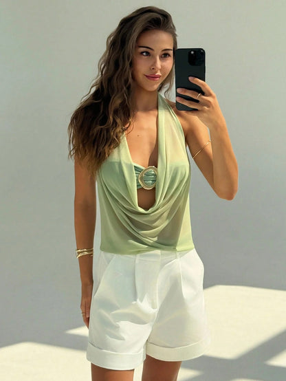 Wrenna Draped Ring Detail Ladies Summer Top