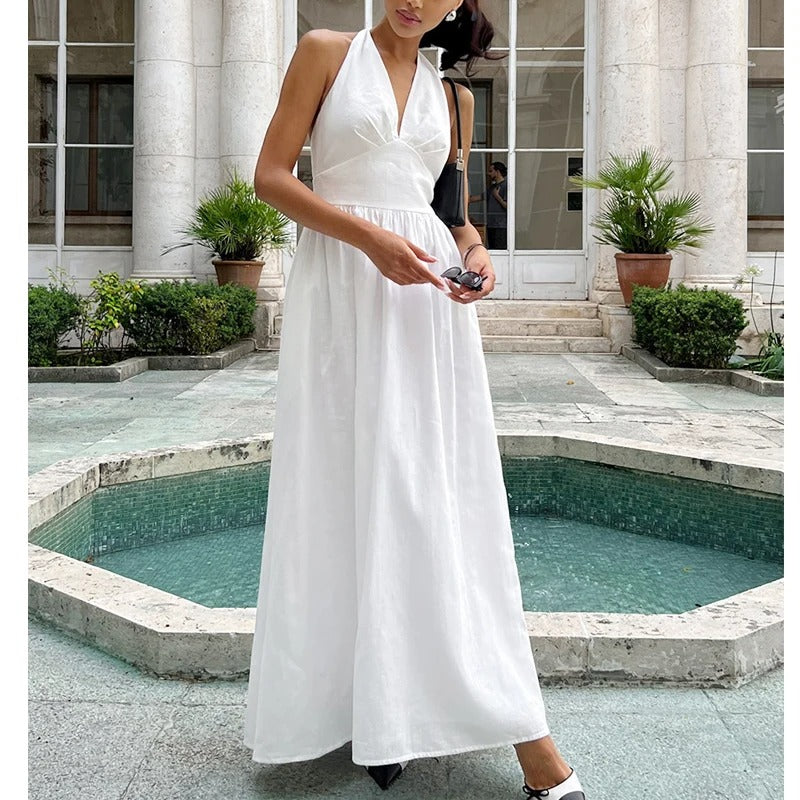 Celine Halter Neck Cotton Summer Maxi Dress
