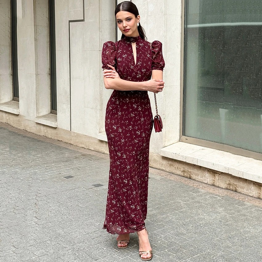 Avielle Puff Sleeve Chiffon Maxi Dress