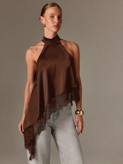 Bellarose Lace Trim Halter Neck Ladies Summer Top