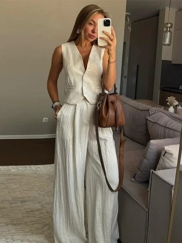 Ines Tailored Linen Vest & Wide Leg Co-Ord Set