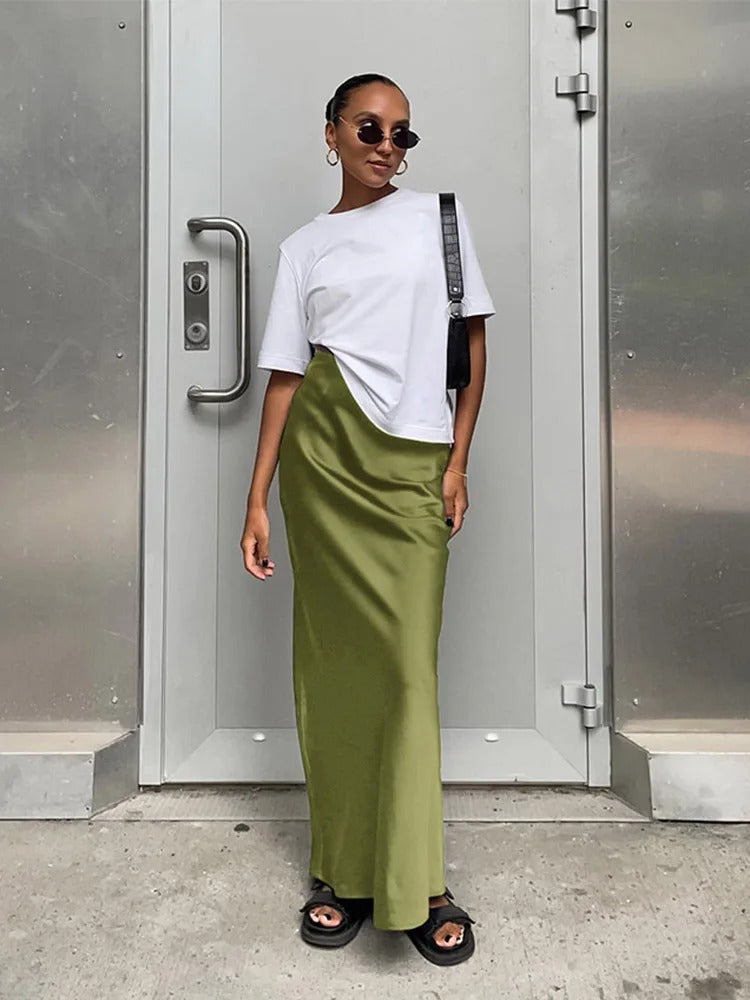 Freya Satin High Waist Maxi Skirt