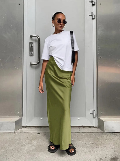 Freya Satin High Waist Maxi Skirt
