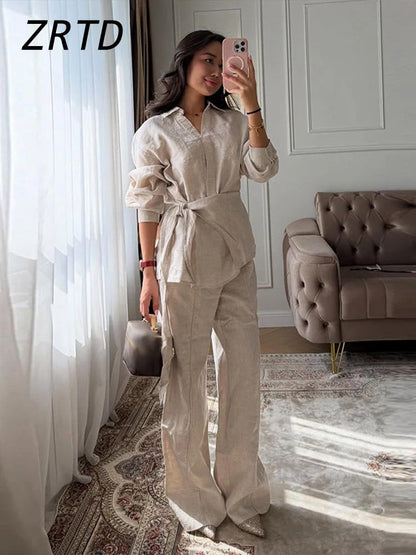 Camille Belted Linen Shirt & Wide Leg Co-Ord Set