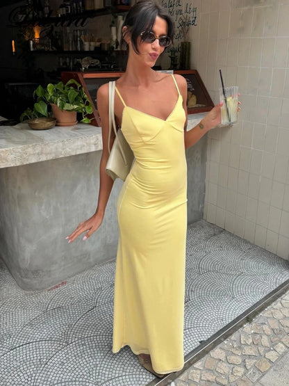 Veda Ruched Spaghetti Strap Casual Maxi Dress