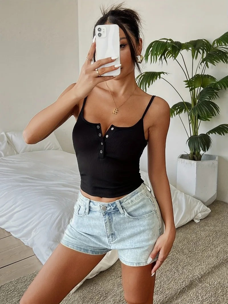 Emilia Ribbed Button Front Ladies Summer Top
