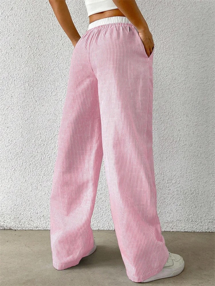 Maelle Striped Drawstring Wide Leg Women's Pants