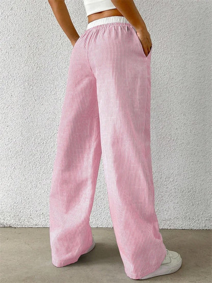 Maelle Striped Drawstring Wide Leg Women's Pants