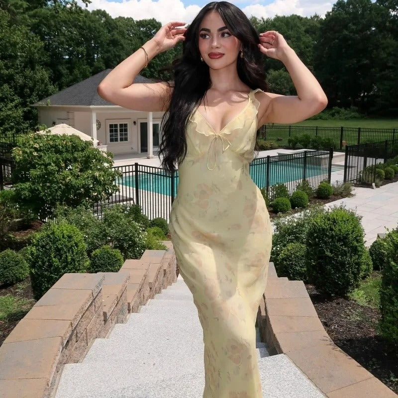 Arielle Floral Print Wedding Guest Maxi Dress
